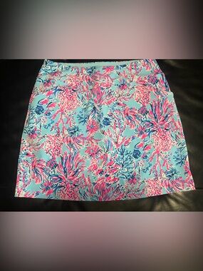 Lilly Pulitzer MONICA SKORT UPF 50+ blue seek and sea golf print size 8 Luxletic